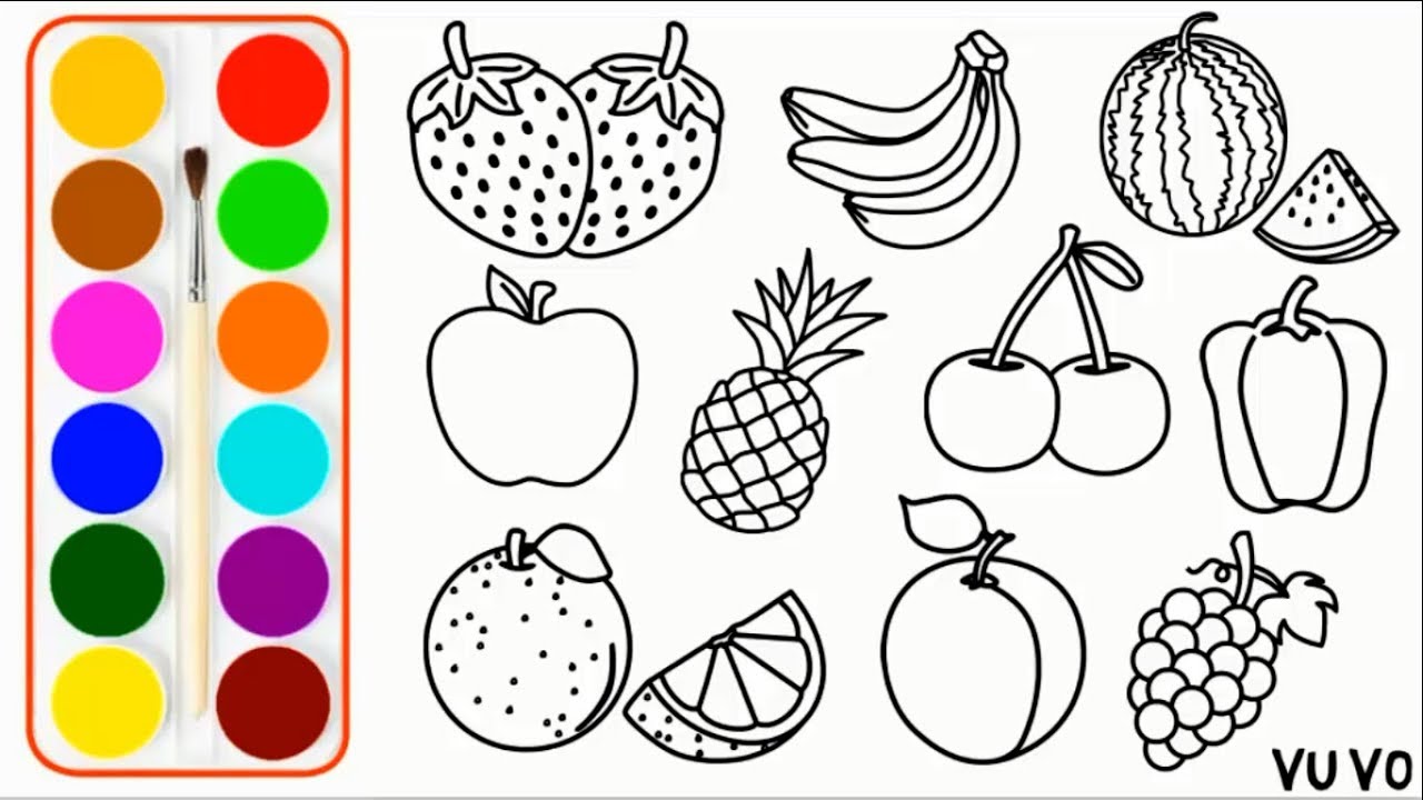 1280x720 Fresh Fruits Drawing And Coloring Pages For Kid - Fruits Drawing