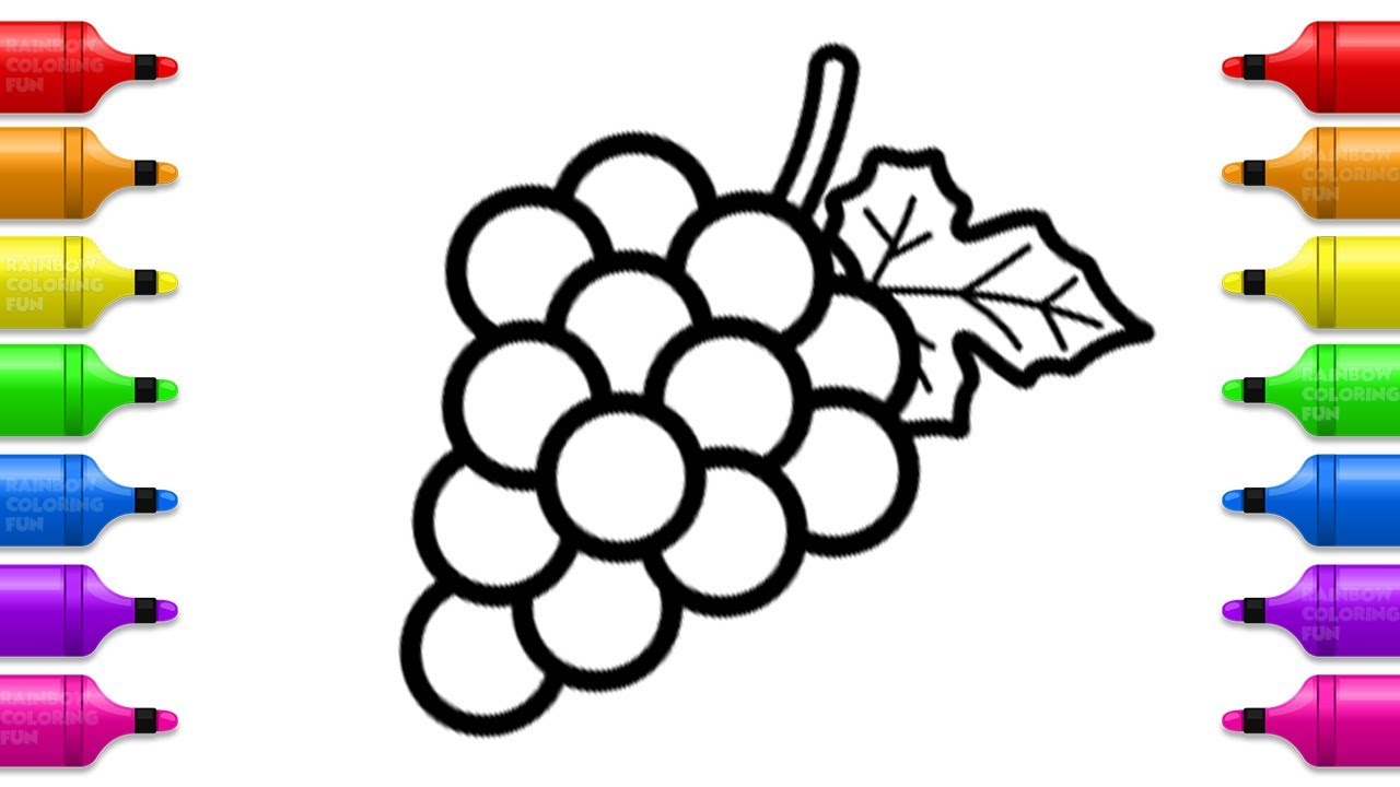 1280x720 Grapes Drawing And Coloring How To Draw Fruits For Baby - Fruits Drawing For Colouring