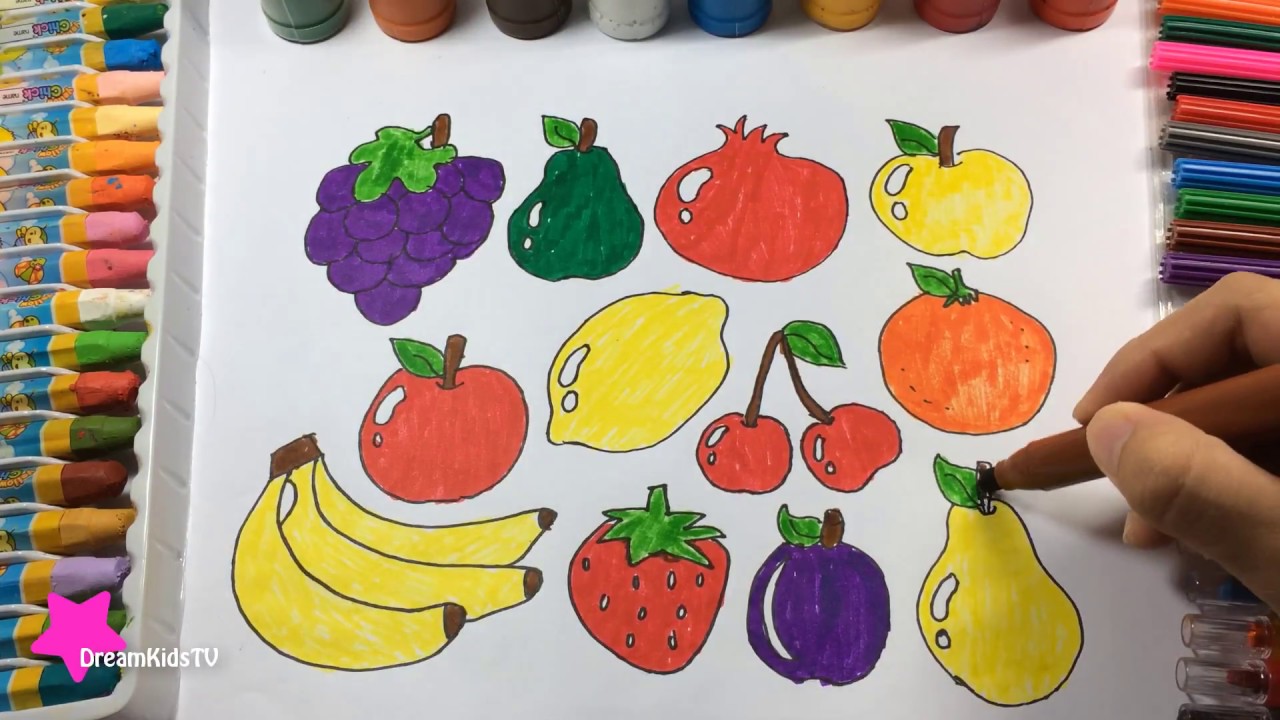 1280x720 How To Draw A Fruit Teach Drawing Fruits Colouring For Kids - Fruits Drawing For Colouring