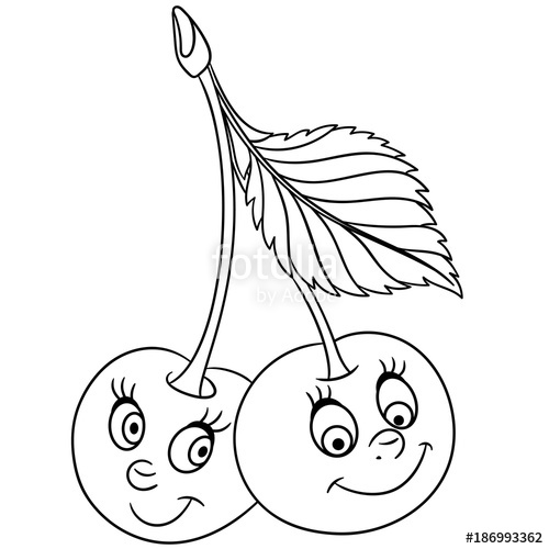 500x500 Coloring Book Coloring Page Cartoon Cherry Twins Character - Fruits Drawing For Kids