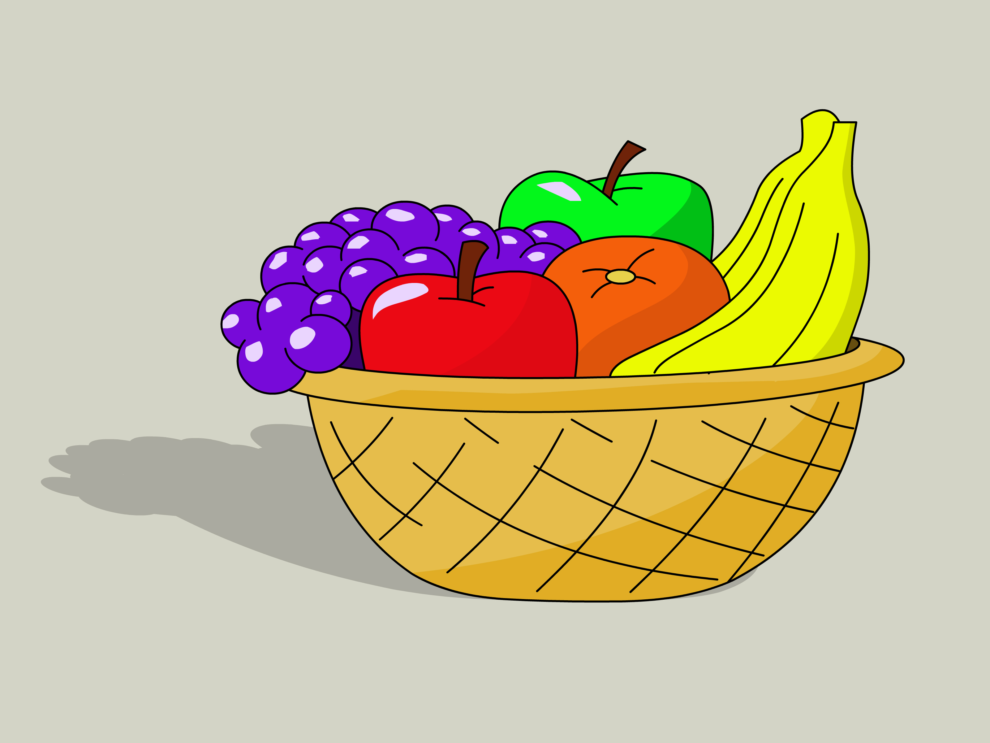 3200x2400 How To Draw A Basket Of Fruit Steps - Fruits Drawing Images