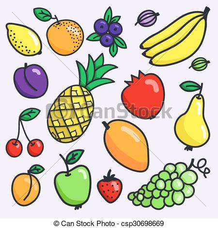 450x470 fruit set hand drawn different cartoon fruits doodle drawing - Fruits Drawing Images