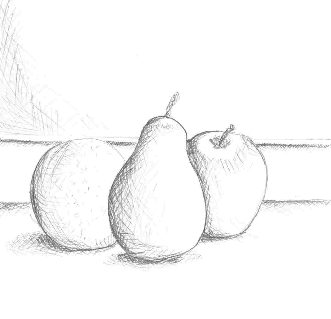 1264x1218 Pencil Drawing For Fruits - Fruits Pencil Drawing