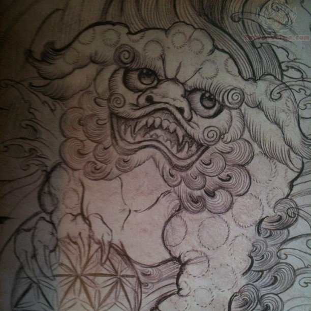 612x612 foo dog tattoo drawing - Fu Dog Drawing