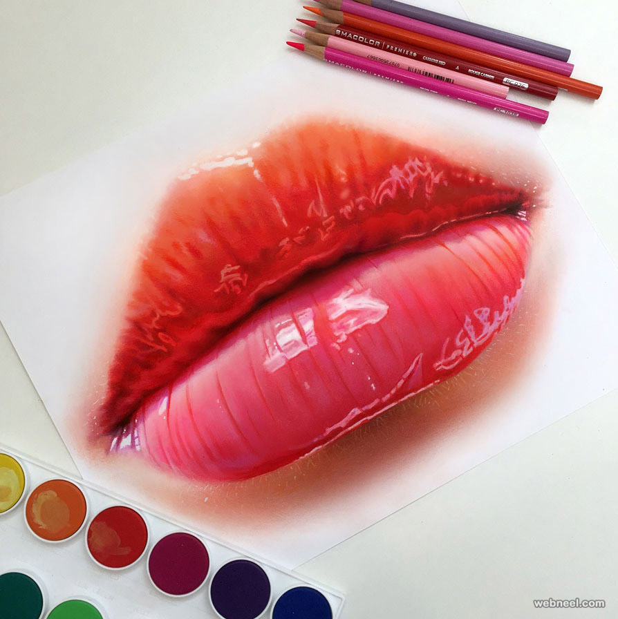 894x896 Lips Color Pencil Drawing - Full Lips Drawing