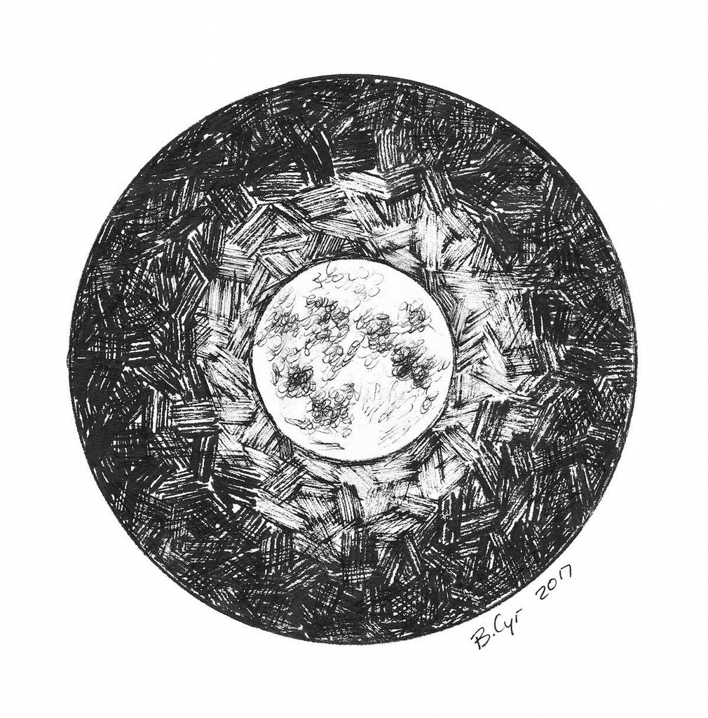 1010x1024 Original Drawing - Full Moon Drawing