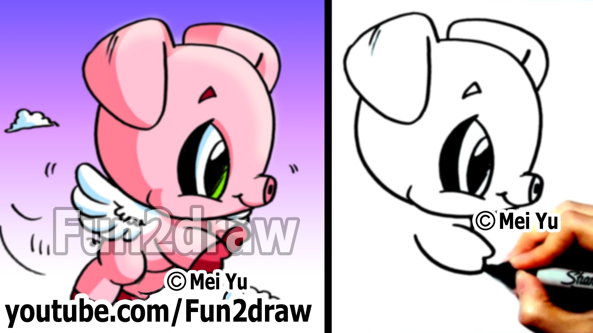 1920x1080 Drawing Tutorials For Beginners How To Draw A Pig With Wings - Fun Drawing Tutorials