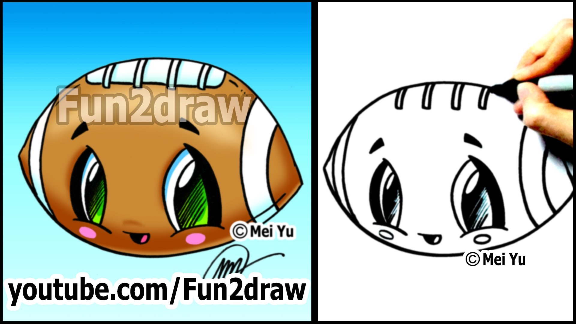 1920x1080 Easy Cartoon Drawing Tutorials How To Draw A Cute Football - Fun Drawing Tutorials
