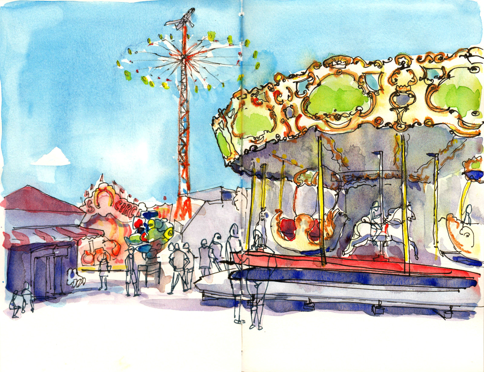 1600x1231 the schueberfouer funfair urban sketchers - Fun Fair Drawing