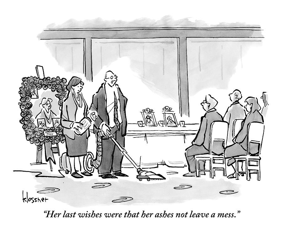 900x736 a man vacuums at his mother's funeral drawing - Funeral Drawing