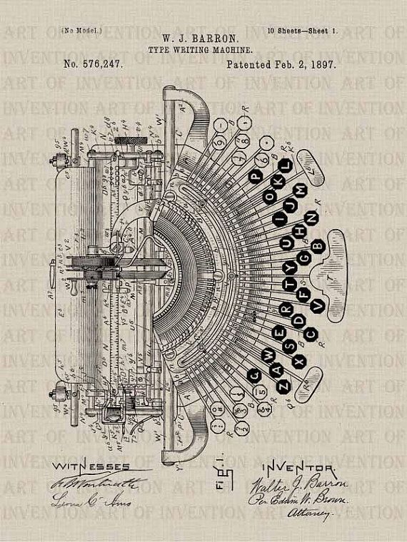570x760 funky typewriter vintage patent illustration, design drawing - Funky Drawings