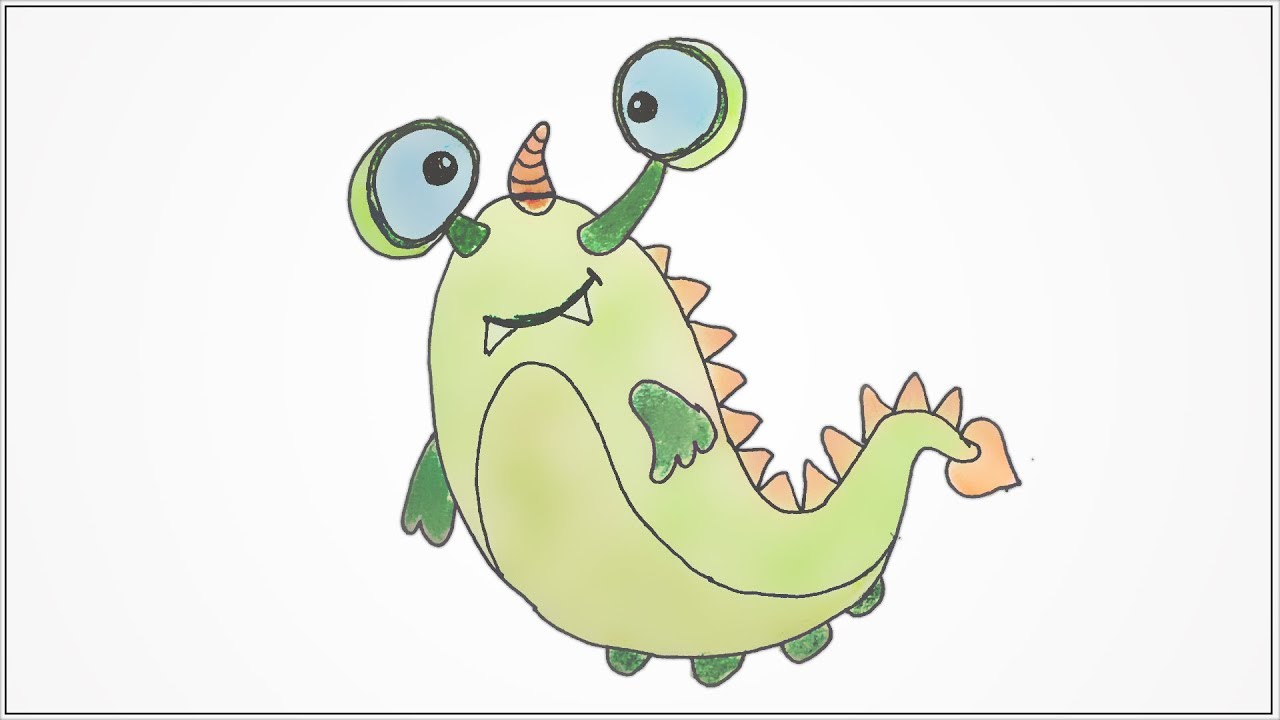 1280x720 How To Draw A Green Funny Happy Cartoon Monster Green Alien - Funny Alien Drawings