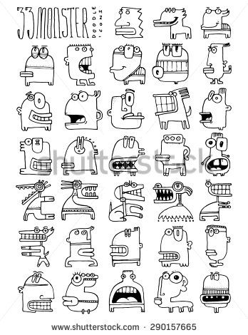 348x470 Thirty Three Doodle Icons Monster Simple Drawing Funny Faces Silly - Funny Alien Drawings