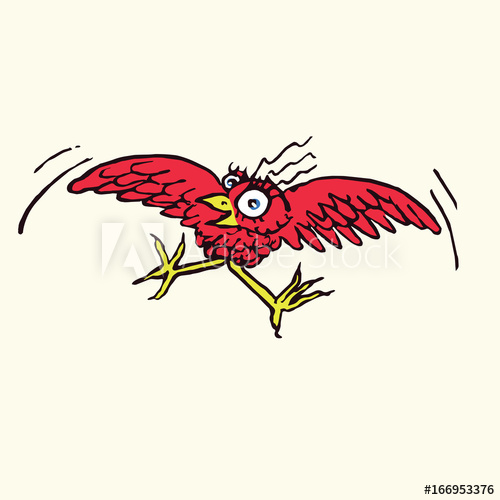500x500 Funny Bird Enjoying Flying With Surprised Eyes, Hand Drawn Doodle - Funny Bird Drawing