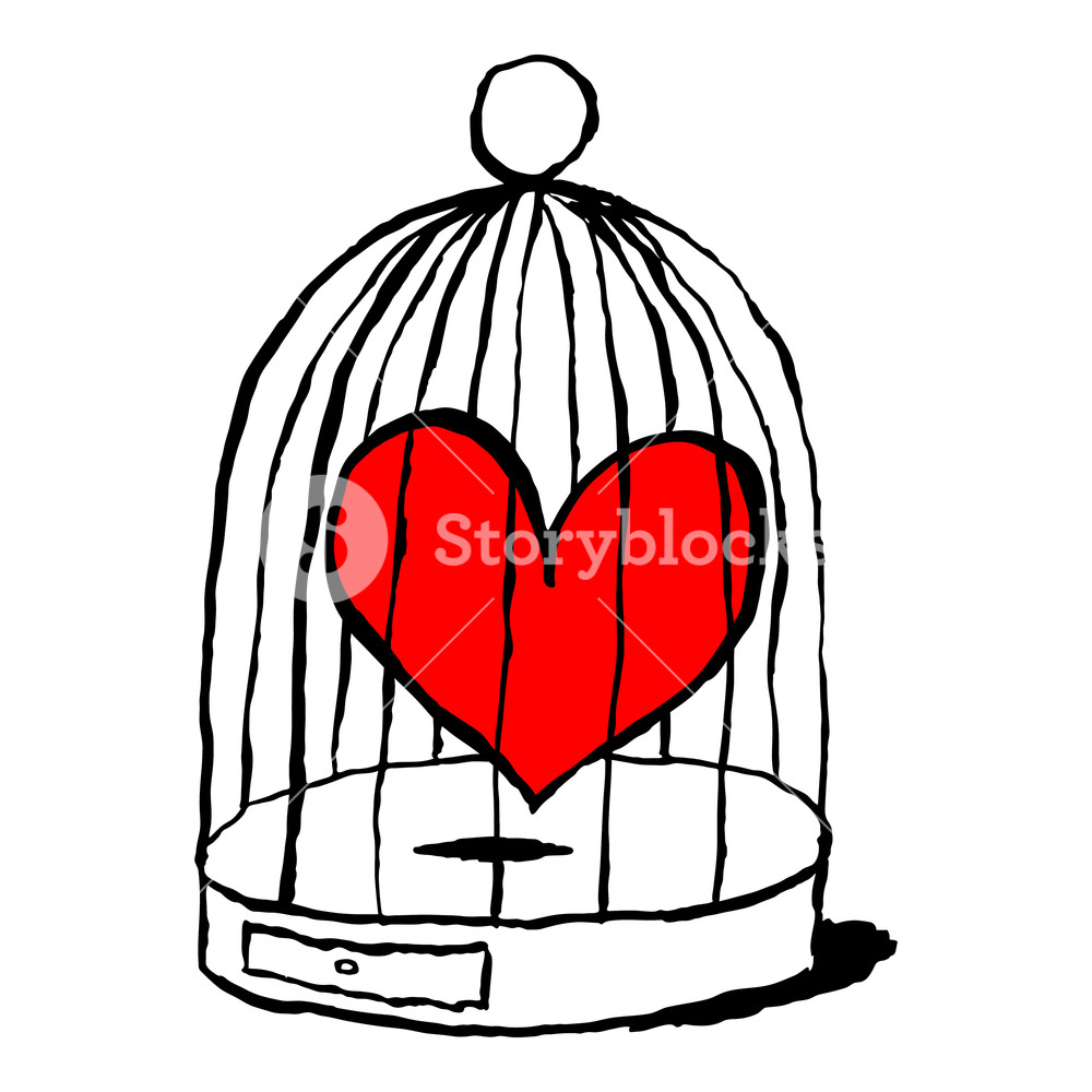 1000x1000 Red Heart Is Sad In Cage For Birds Funny And Amusing Greeting - Funny Bird Drawing