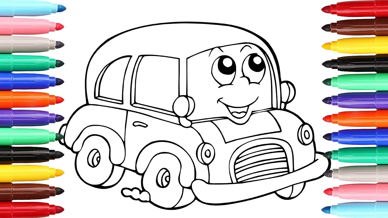 1280x720 Colouring Funny Car And Bus Drawing Coloring Videos To Learn - Funny Car Drawing
