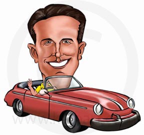 288x269 Digital Caricature, Ad Poster Design, Party Caricatures From Photos - Funny Car Drawing