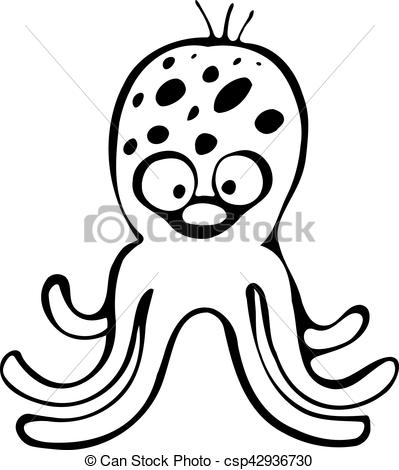 399x470 Funny Character Octopus Vector Illustration In Style Of Pencil - Funny Character Drawings