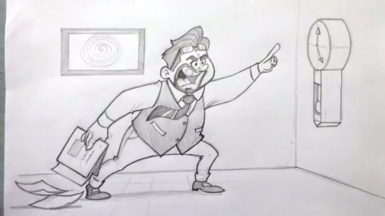 1280x720 How To Draw A Funny Boss Angry On Clock Drawing, Sketching, How - Funny Character Drawings