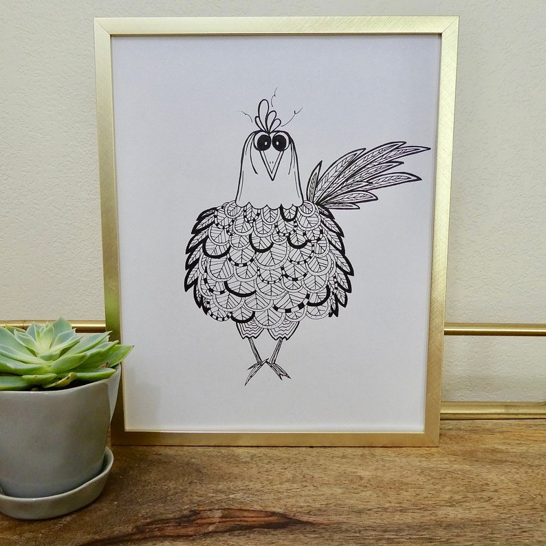 794x794 Chicken Drawing Funny Chicken Decor Rooster Drawing Etsy - Funny Chicken Drawing