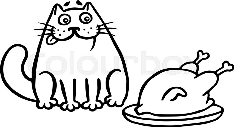 800x435 Cute Cat And Fried Chicken On The Stock Vector Colourbox - Funny Chicken Drawing