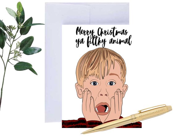570x440 Funny Christmas Card Xmas Gift Home Alone Macaulay Culkin Etsy - Funny Christmas Drawings