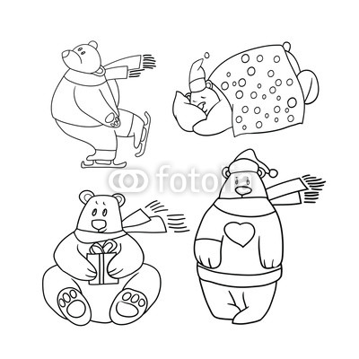 400x400 Set Of Line Drawings In Vector, Greeting Card, Happy New Year - Funny Christmas Drawings
