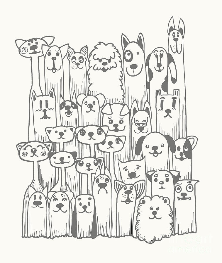 757x900 Hand Drawn Doodle Funny Dogs Set Digital Art - Funny Dog Drawing