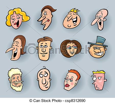 450x402 Cartoon Faces Cartoon Illustration Of Funny People Faces Set - Funny Drawings Of People