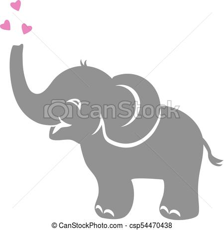 450x462 Funny Baby Elephant With Hearts Vector Illustration - Funny Elephant Drawing