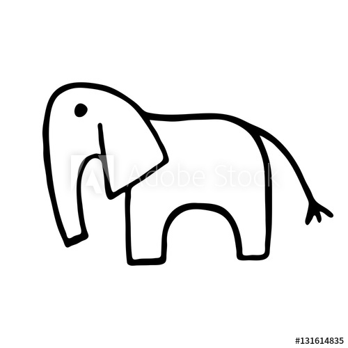 500x500 Outline Hand Drawing Elephant Funny Vector Illustration - Funny Elephant Drawing