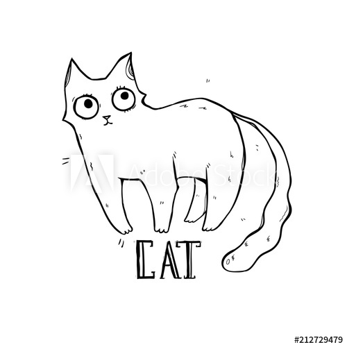 500x500 The Funny Cat With Big Eyes Line Drawing Black And White Can Be - Funny Eyes Drawing