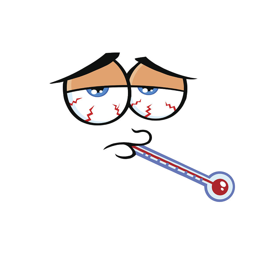 900x900 sick cartoon funny face with tired expression and thermometer - Funny Face Drawing Cartoon