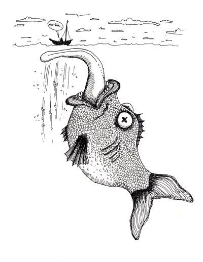 400x518 Big Fish Sketch Fishing Ocean Sea Sailing Funny - Funny Fish Drawings