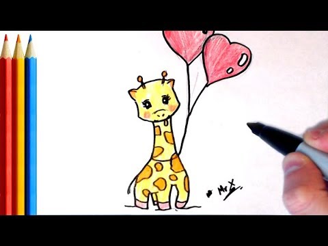 480x360 How To Draw Cute Giraffe With Heart Balloon - Funny Giraffe Drawing