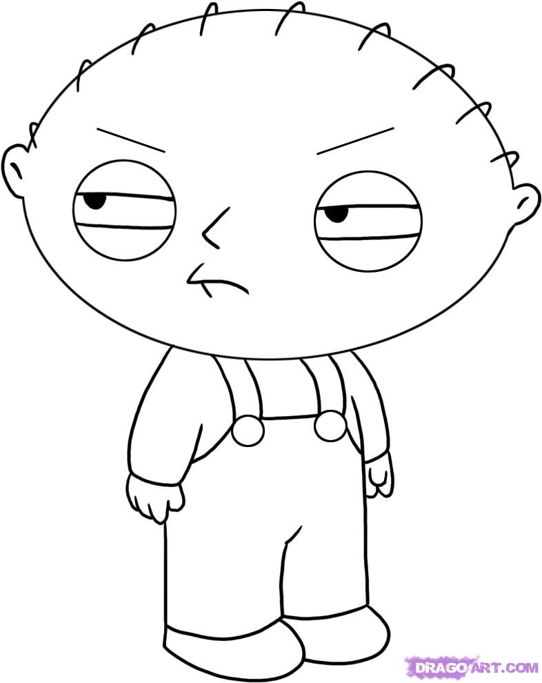786x990 Draw Stewie Griffin From The Family Guy, Step - Funny Guy Drawing