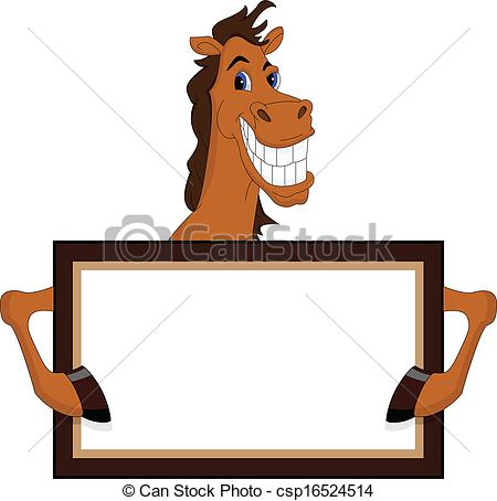 450x454 Funny Horse Cartoon With Blank Sign Illustration - Funny Horse Drawing