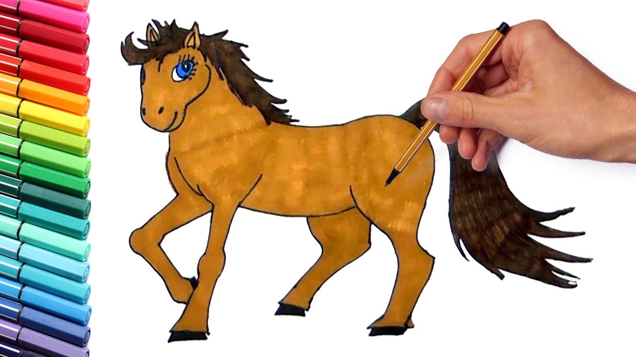 1280x720 How To Draw And Color A Horse - Funny Horse Drawing