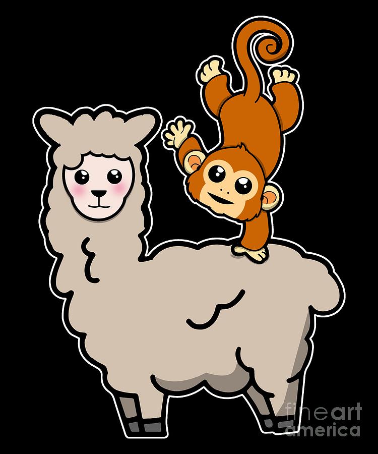 750x900 Cute Funny Monkey Riding On Llama Drawing - Funny Monkey Drawing