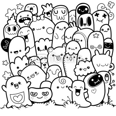 400x400 Funny Monsterscute Monster Pattern For Coloring Book Black - Funny Monster Drawings