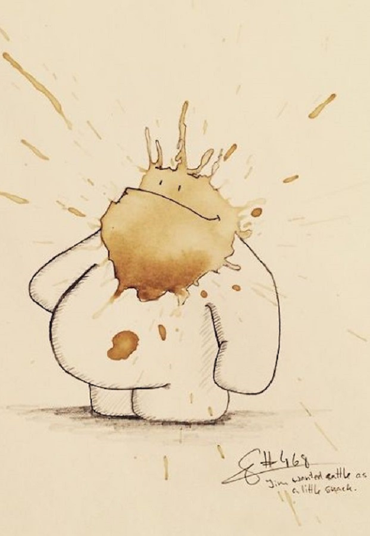 735x1064 funny monster drawings made from coffee stains coffee coffee - Funny Monster Drawings