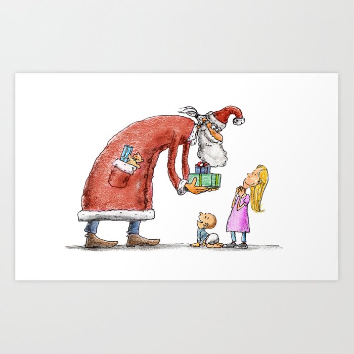 700x700 funny santa claus gift giving illustration art print - Funny Santa Claus Drawing