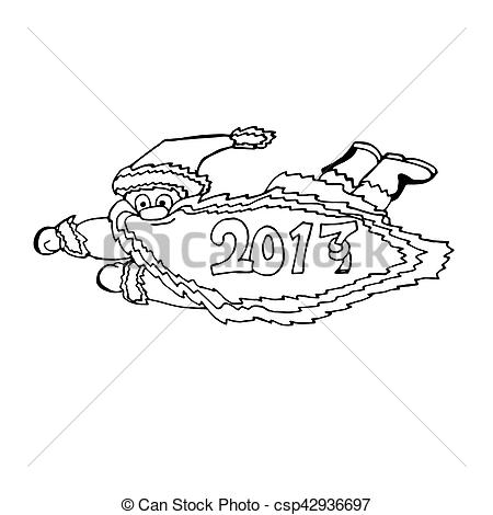 450x470 Funny Santa Claus Flying Vector Illustration In Style Of Pencil - Funny Santa Drawing