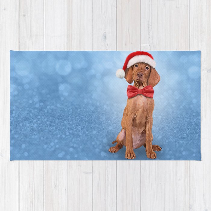 700x700 drawing funny vizsla pointer in red hat of santa claus rug - Funny Santa Drawing