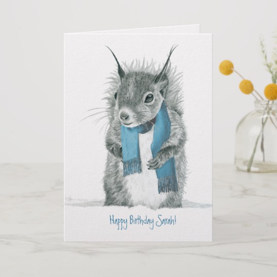 540x540 Funny Squirrel Wearing Blue Scarf Greeting Card - Funny Squirrel Drawings