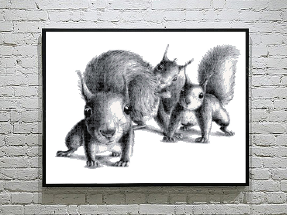 1000x750 Three Funny Squirrels Pattern Fluffy Fuzzy Cross Stitch - Funny Squirrel Drawings