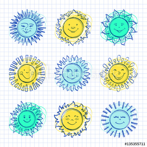 500x500 sketch sun kids drawing, hand drawn sunshine icons funny doodle - Funny Sun Drawing