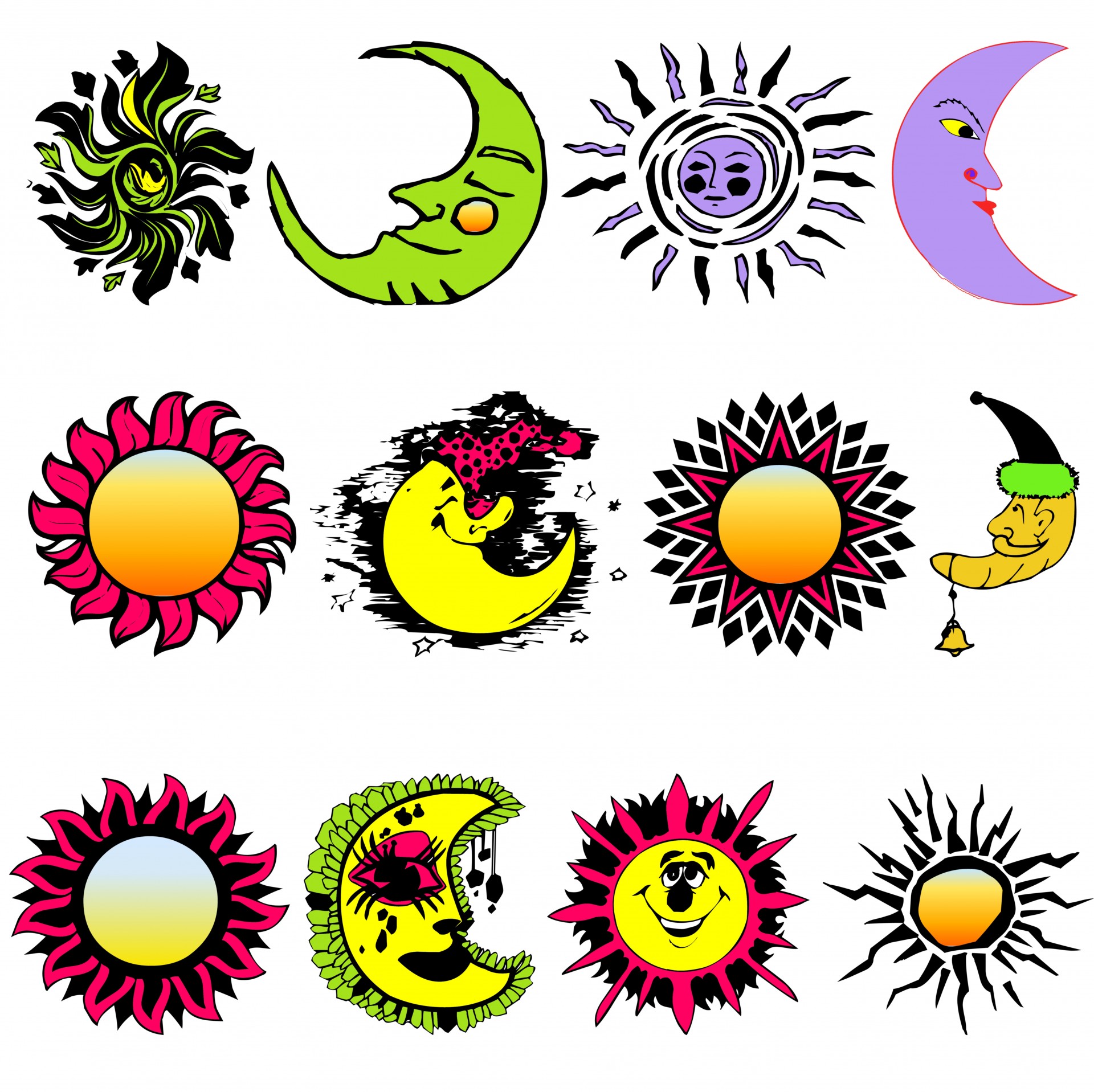 1920x1917 Cartoon, Icon, Set, Sun, Moon - Funny Sun Drawing