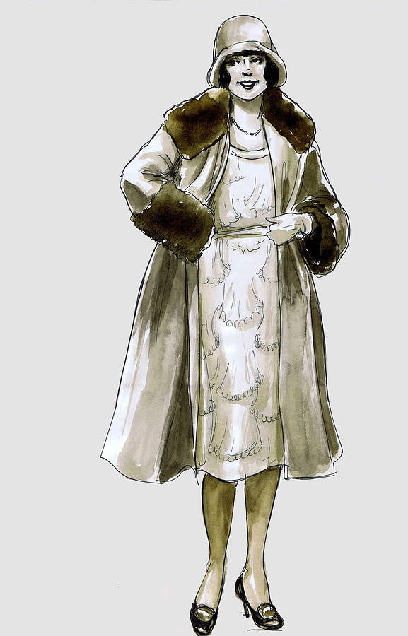 577x900 flapper fur coat drawing - Fur Coat Technical Drawing