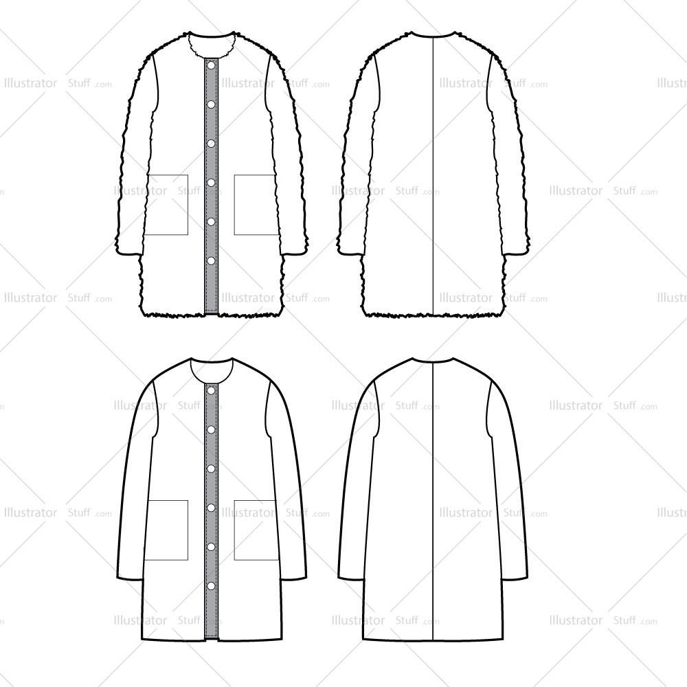 1000x1000 fur coat flat template templates for fashion - Fur Coat Technical Drawing